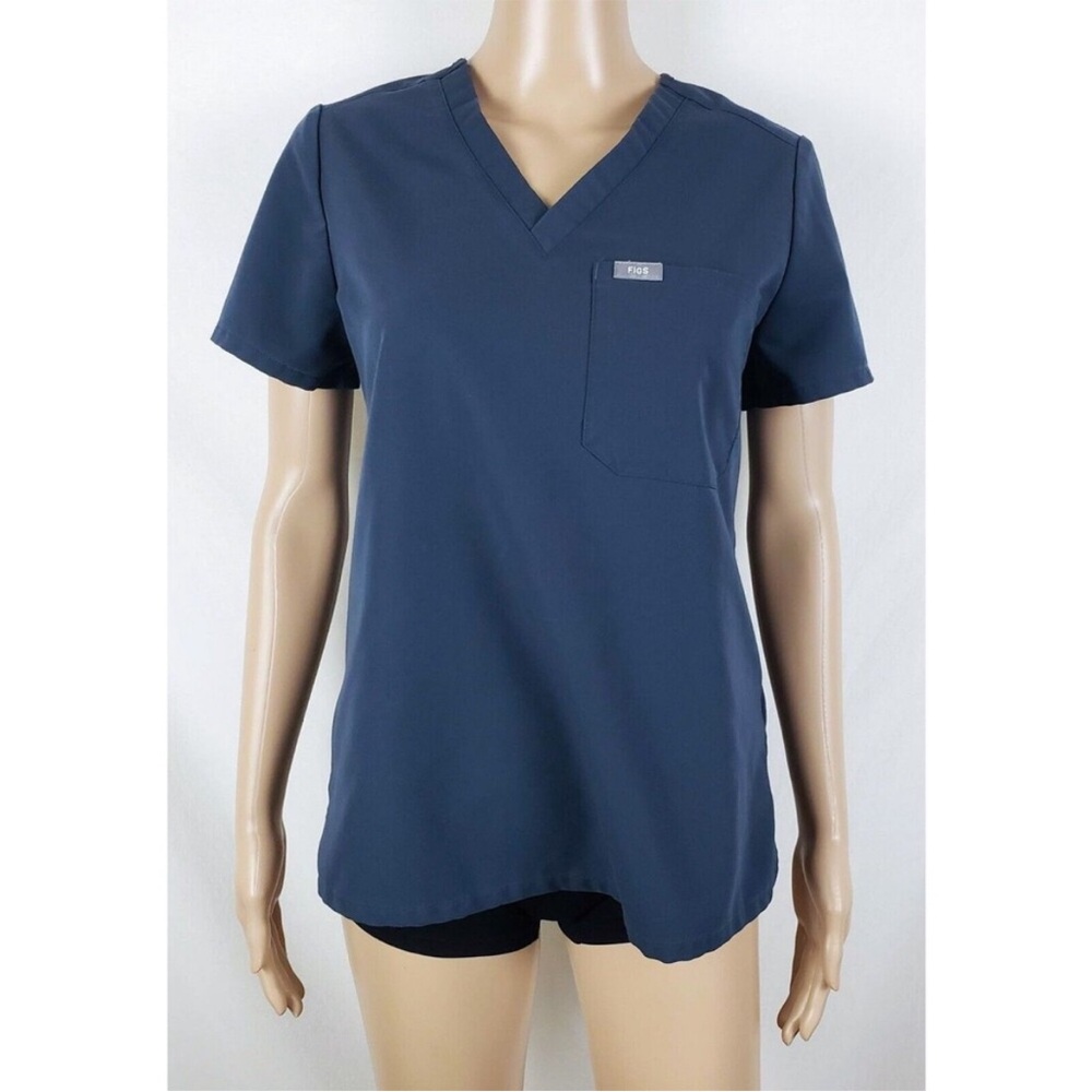 FIGS Slim Catarina One-Pocket Scrub Top Womens XS Gray Short Sleeve V-Neck Nurse